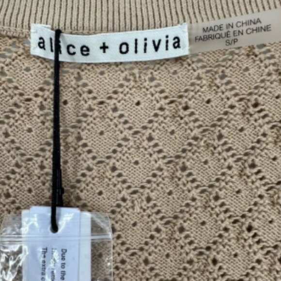 NWT Alice + Olivia Romi Cropped Embellished Pointelle-Knit Cardigan Sand Size S - Picture 5 of 6